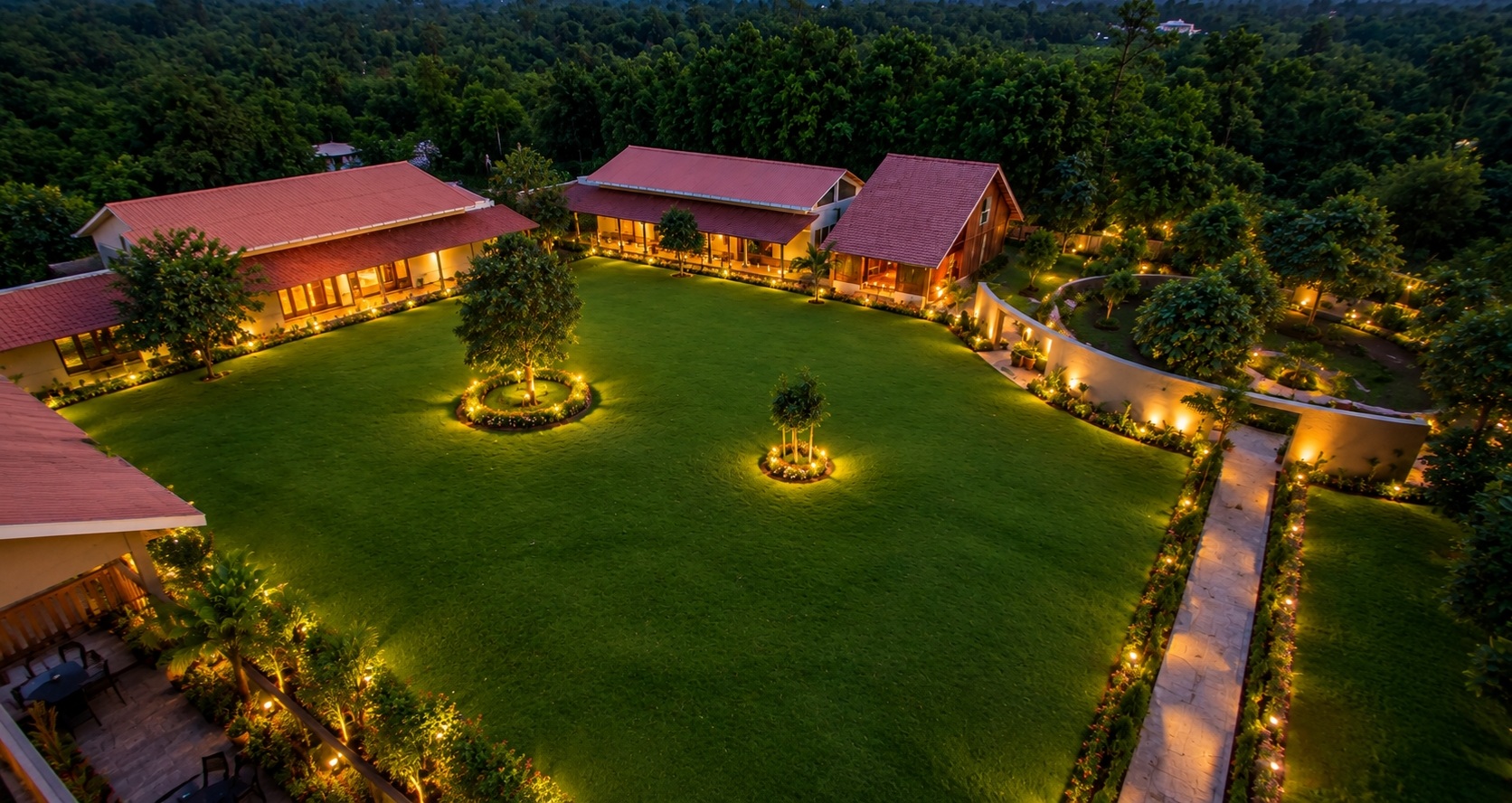 Swimming pool and gardens at The Palash, Parsili